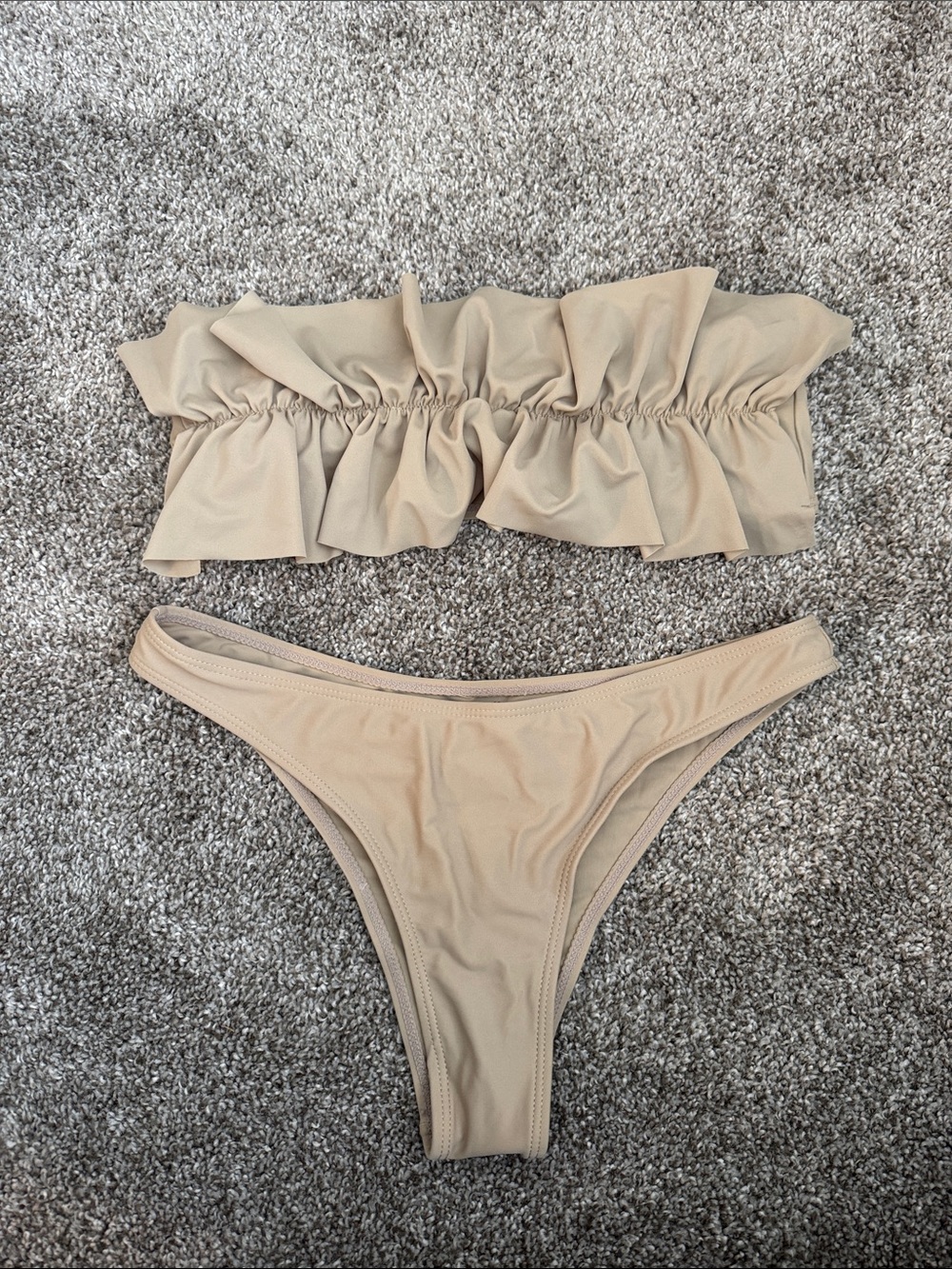Ruffled Bandeau Bikini Set in Beige Shein